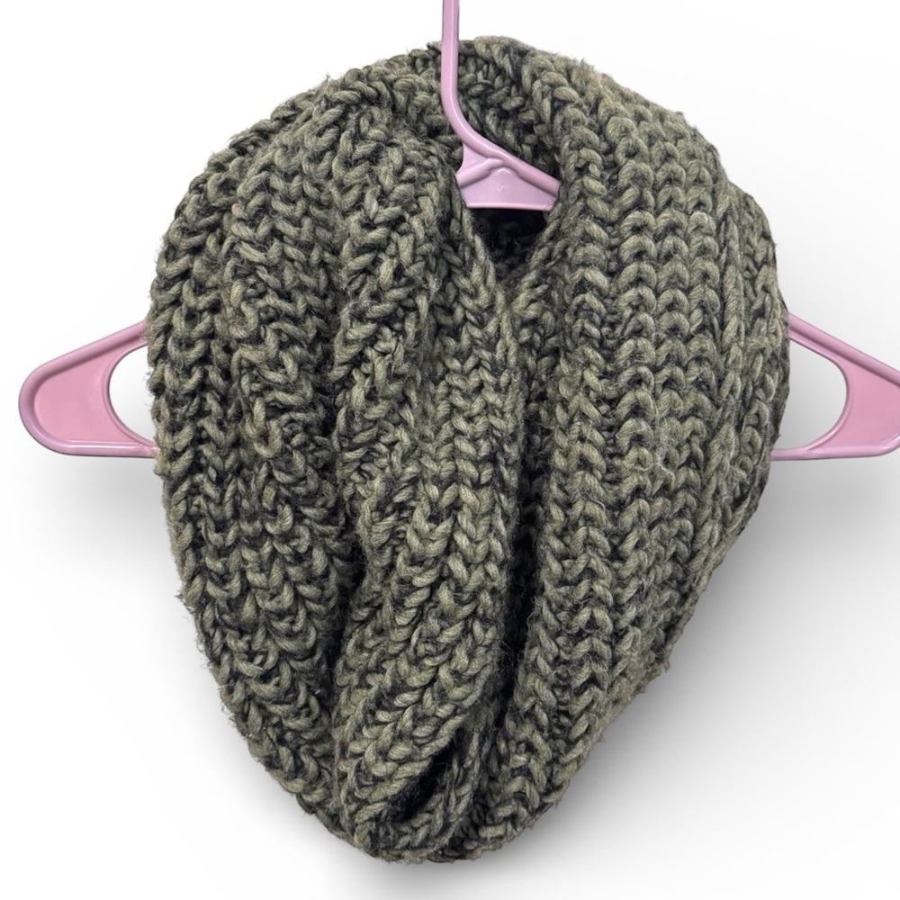 Olive Green Chunky Knit Infinity Scarf Cozy Winter Loop
